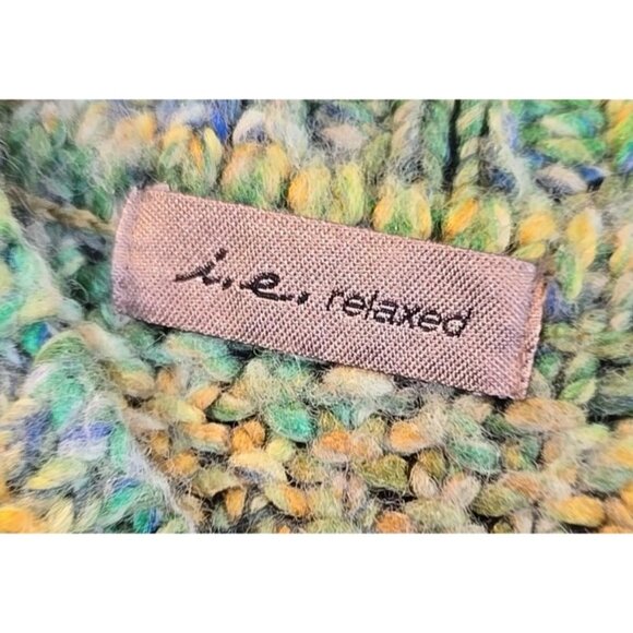 I.E. Relaxed Wool Blend Sweater Indie Art Chunky Knit Ombre Full Zip Women's L - Picture 8 of 13